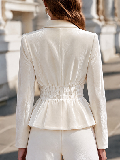 Luxe Velvet Double-Gold Button Peplum Blazer