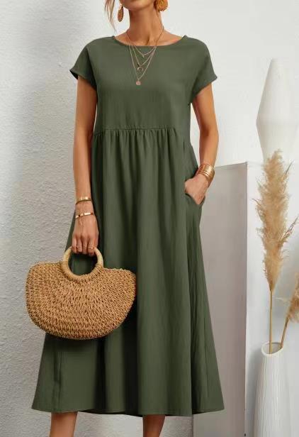 Cotton Linen round-Neck Swing Dress