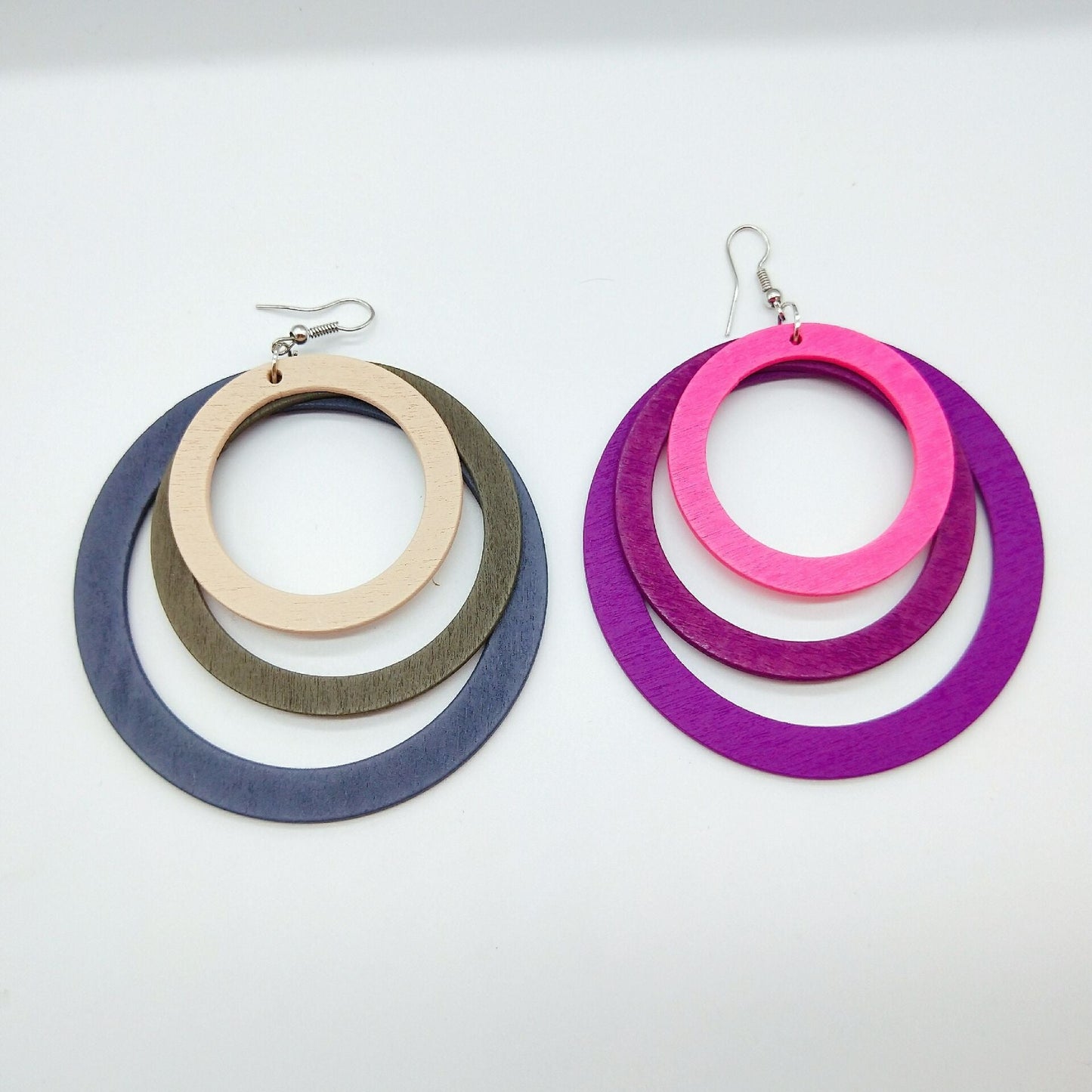 Exaggerated geometric circular wooden earrings