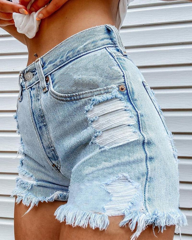 Juneteenth Nail Print Denim Shorts