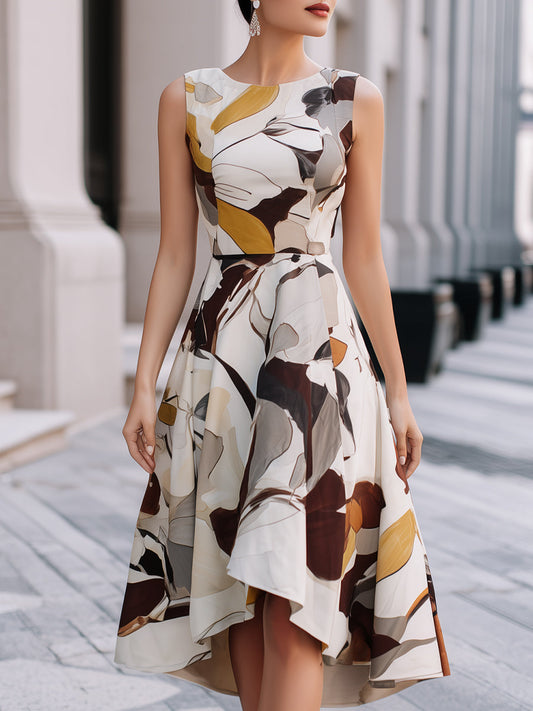 Abstract Floral Sleeveless Fit & Flare Midi Dress