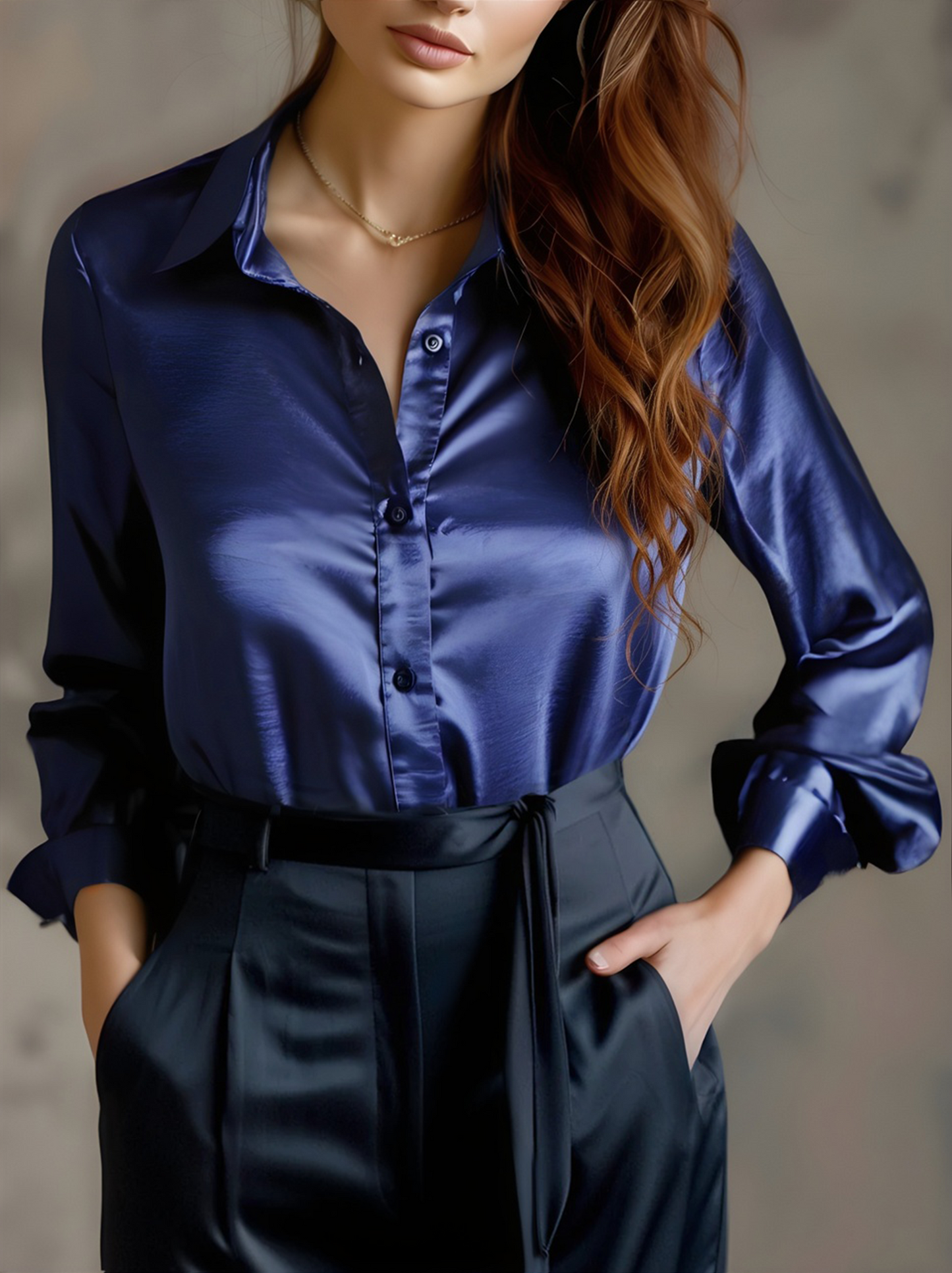 Elegant Black Satin Long Sleeves Blouse