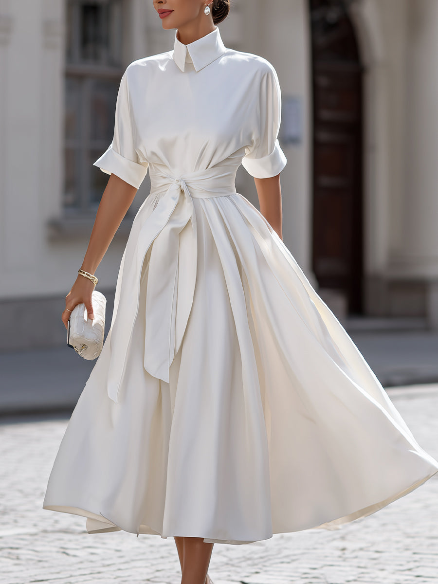 Belted Shirt-Style Midi Dress