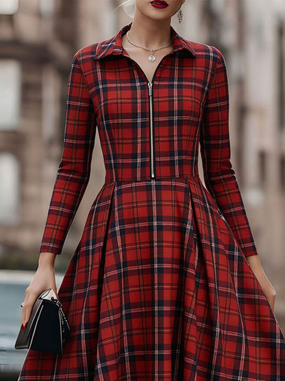 Elegant Long Sleeve Plaid Dress - Perfect Blend Of Classic And Contemporary
