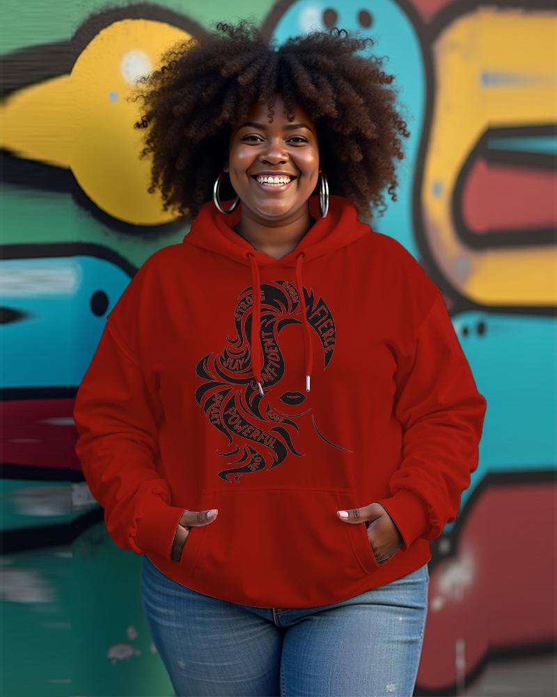 Letter Portrait Print Long-sleeved Hoodie