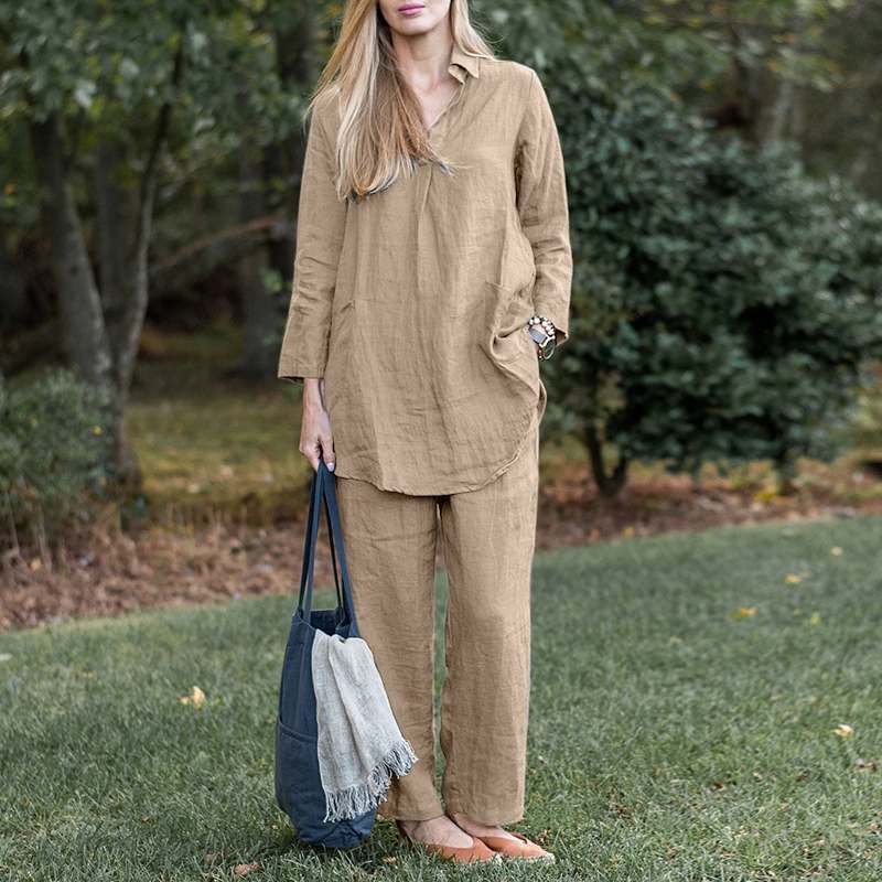 Oversized Outfits Stylish Women Tracksuit Causal Loose Shirts And Pants Set Solid Blouse Pantsuit Elegant Matching Sets