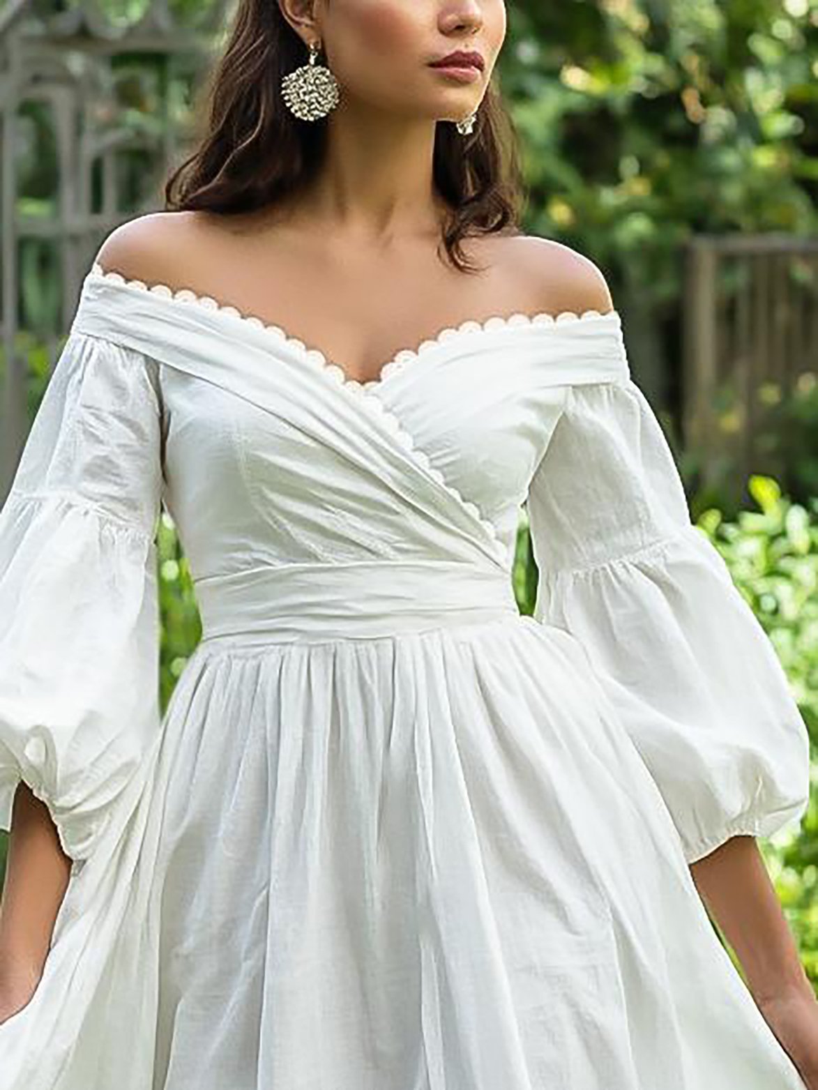 Maxi Linen Dress, Long Sleeve, Lace Collar, Cottagecore, Linen Blend, White