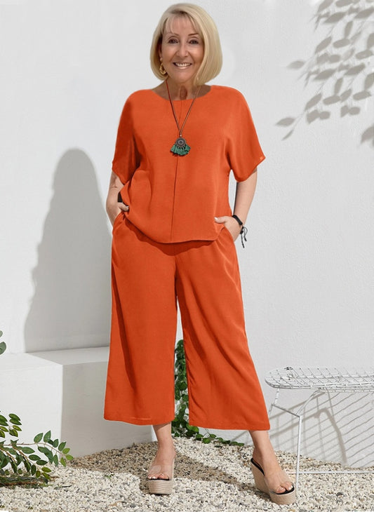 Short Sleeve Two-Piece Pantsuit