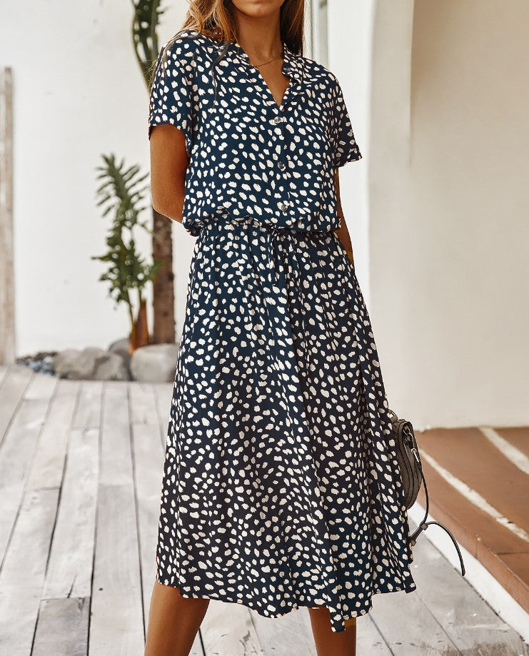 Polka Dot Print Short Sleeve Dress