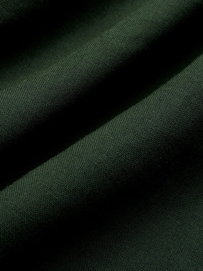 Maxi Linen Dress, Long Sleeves, Crew Neck, Lace Up, Linen Blend, Dark Green