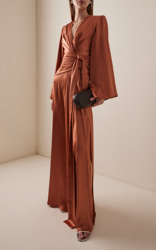 Tie-Detailed Satin Gown