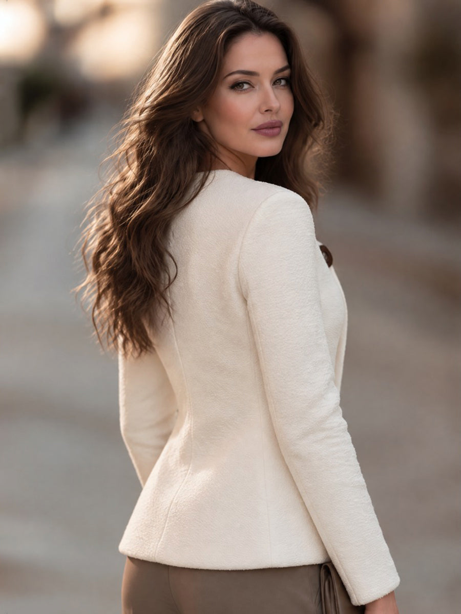 Ivory Textured Asymmetric Button Blazer Jacket