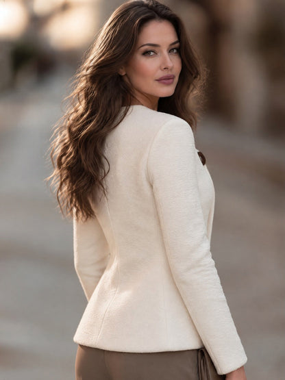 Ivory Textured Asymmetric Button Blazer Jacket