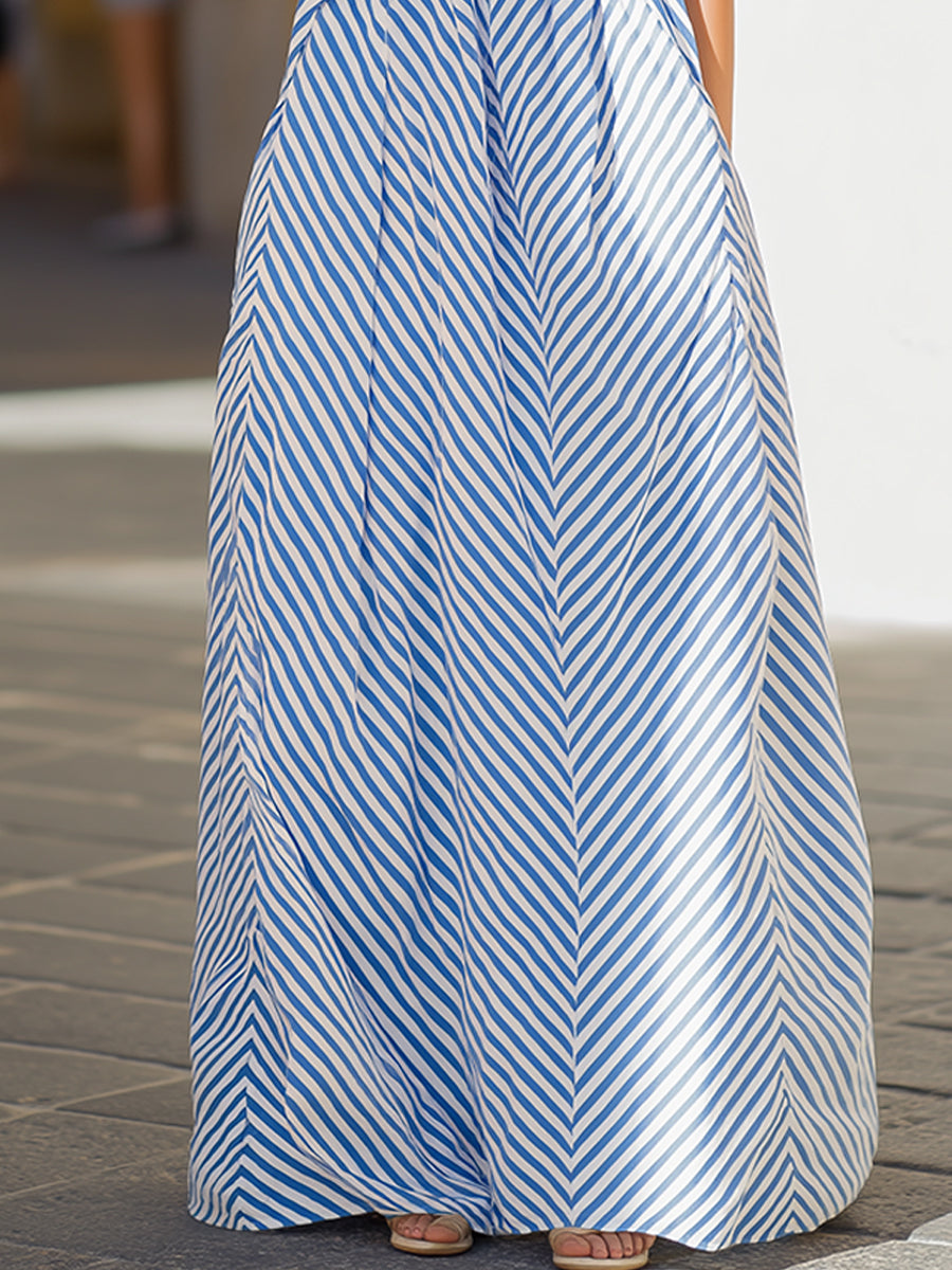 Nautical Stripe Halter Neck Maxi Dress