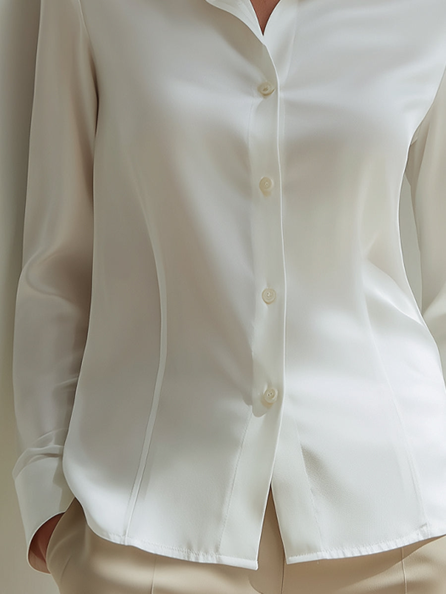 KSXTXX Ivory Satin Classic Blouse