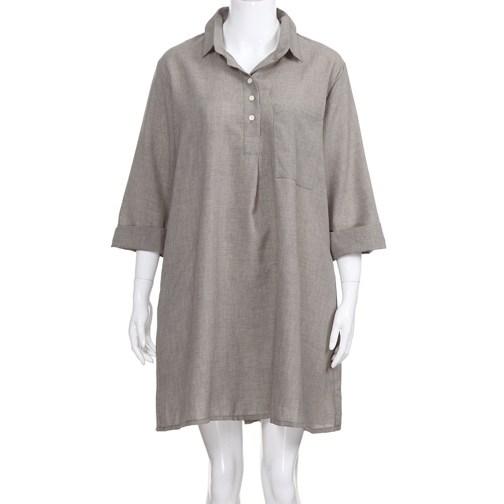 Large Size Three Quarter Sleeve Blouse Collar Dress