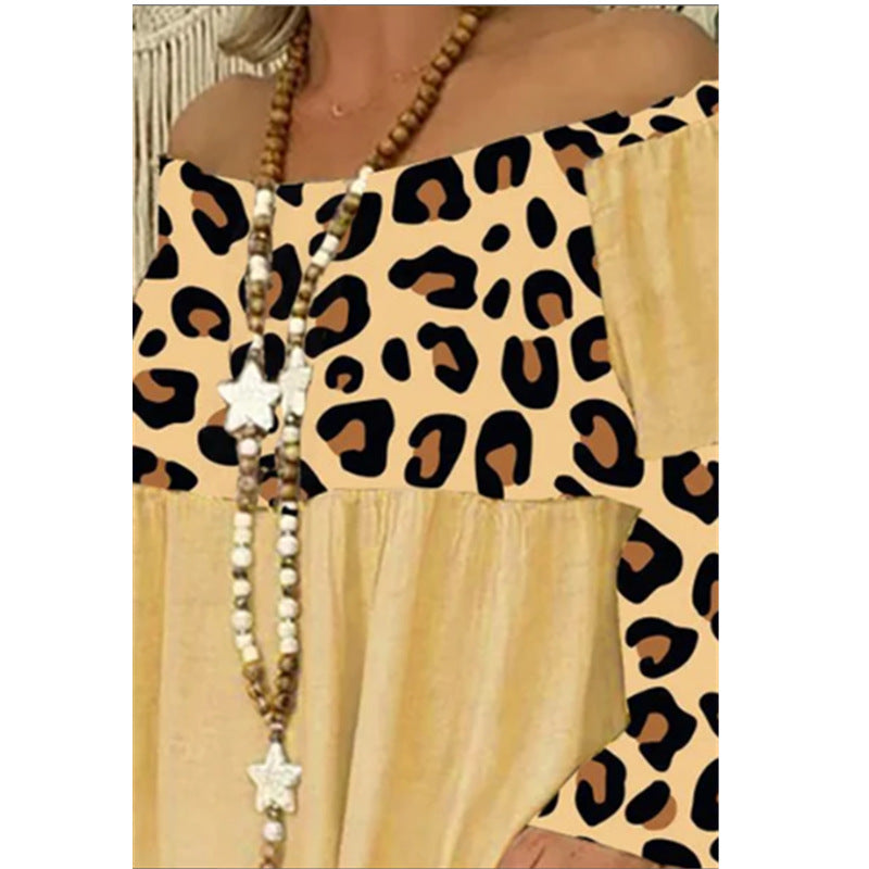 Plus Size Leopard Splicing Loose plus Size Cotton and Linen Suit