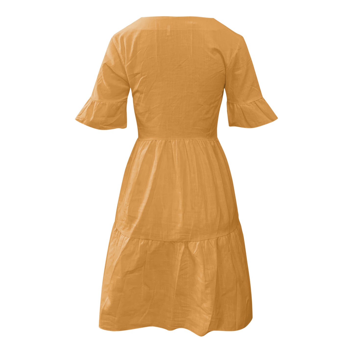 V-neck Solid Color Pocket Dress