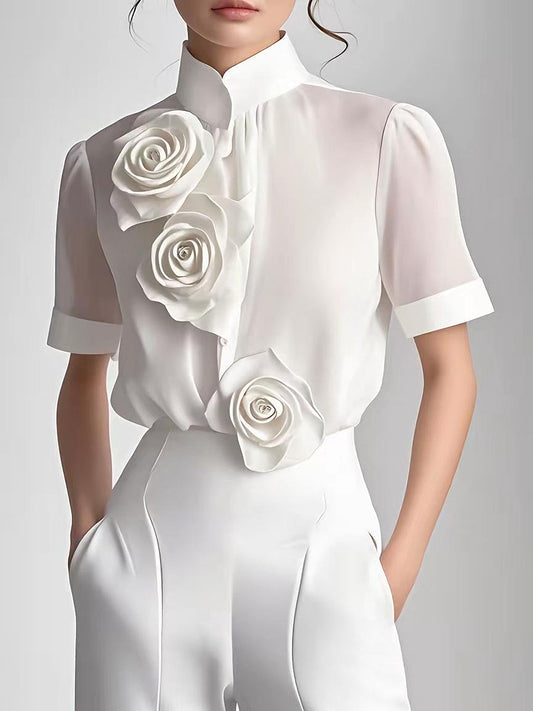 Elegant Blossom Embellished Floral Blouse