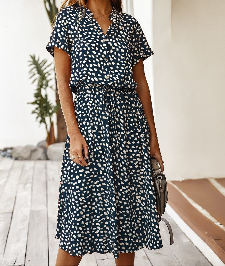 Polka Dot Print Short Sleeve Dress