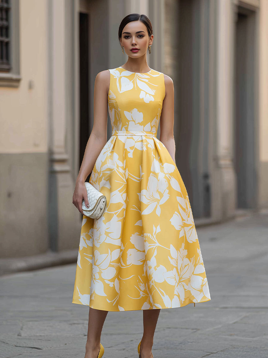 Sleeveless Floral Print Midi Dress