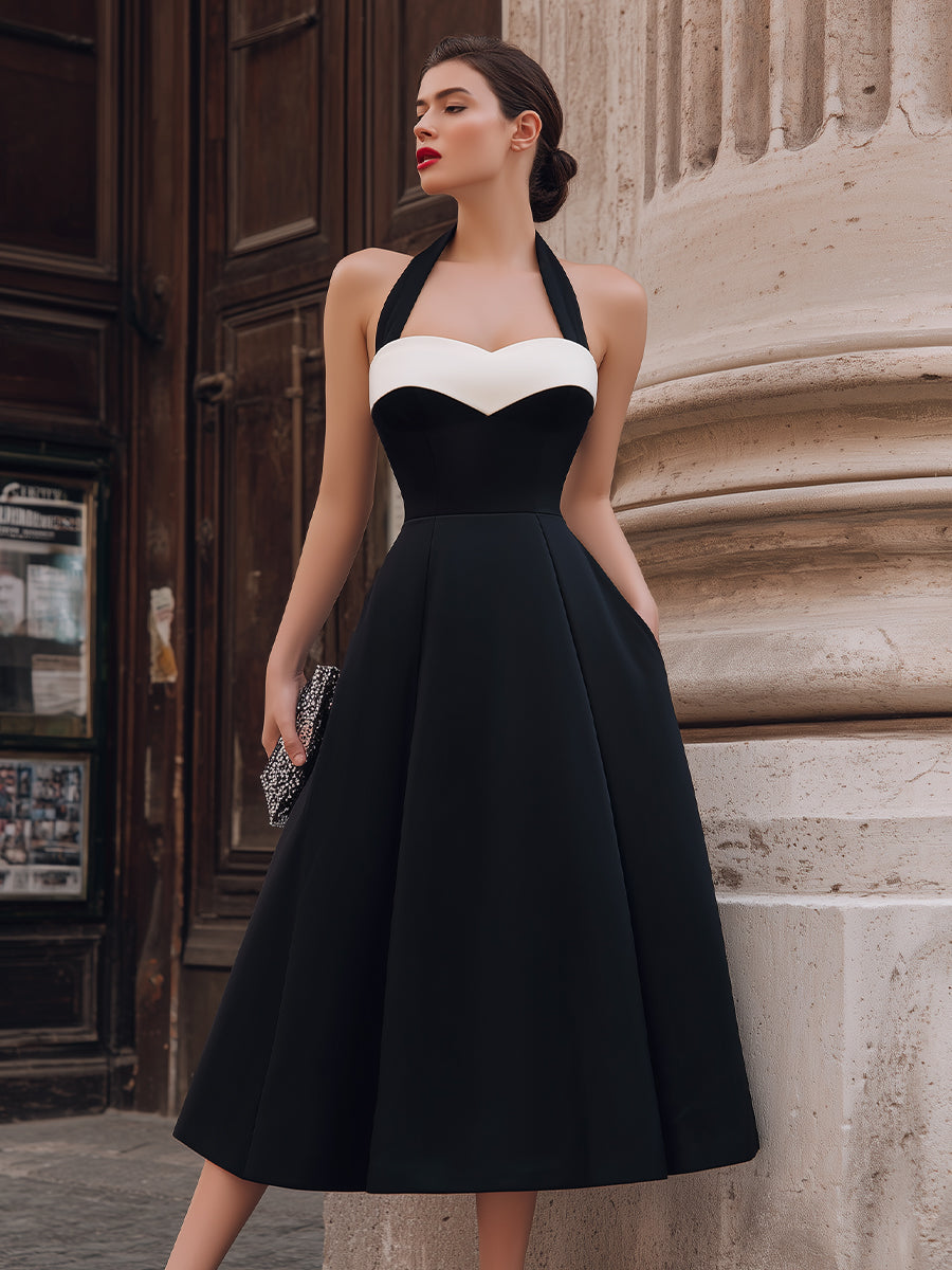 Halter Neck Sweetheart A-Line Midi Dress