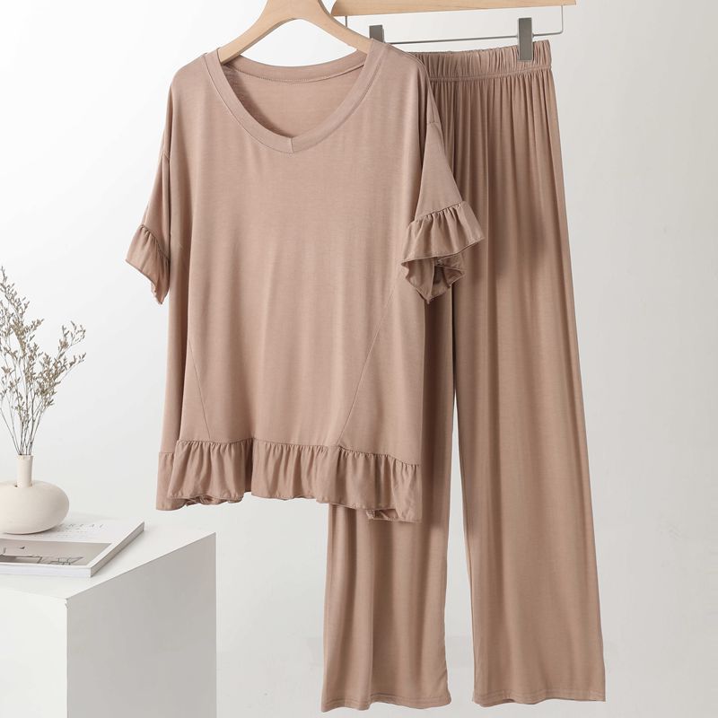 Modal Thin V Wide-Leg Pants Two-Piece Pajamas Indoor Clothes