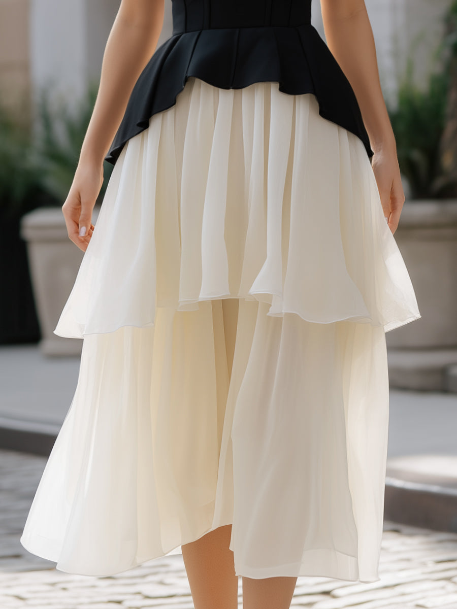 Halter Neck Peplum Layered Midi Dress