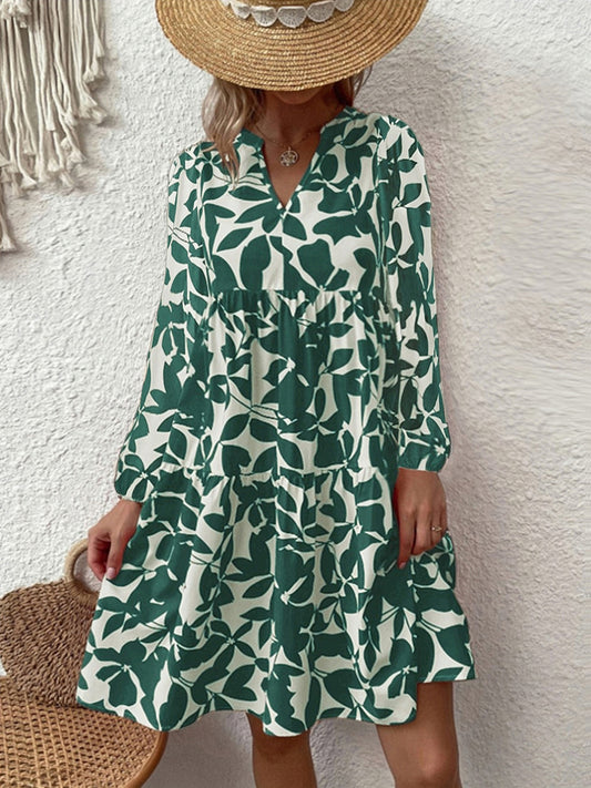 V-neck Printed Tunic Boho Dress