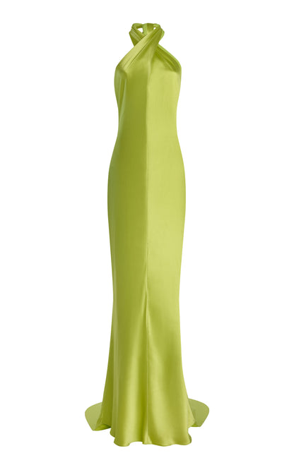 Olivia Cross-Halter Satin Maxi Dress