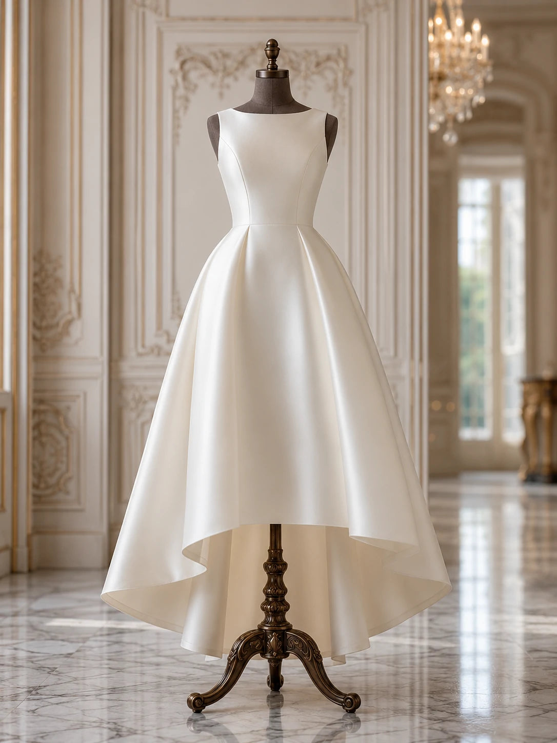 White Satin High-Low A-Line Dress – Resort & Vacation Party Dress