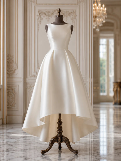 White Satin High-Low A-Line Dress – Resort & Vacation Party Dress