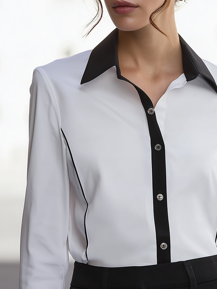Black & White Contrast Trim Button-Front Shirt