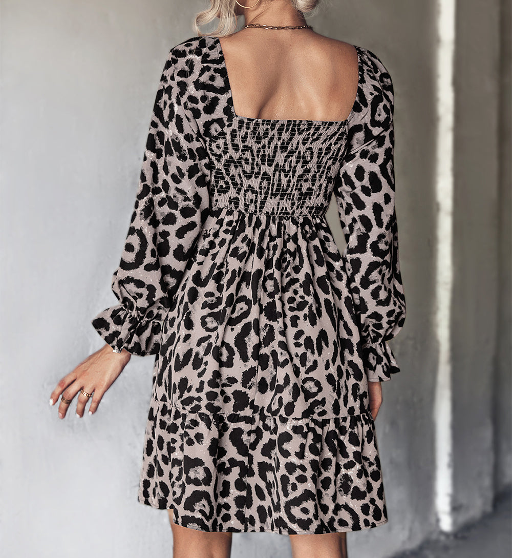 Leopard Print Long Sleeve Dress