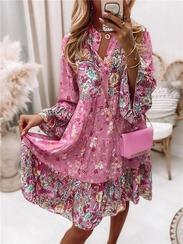 Floral Splicing Skirt Boho Dress