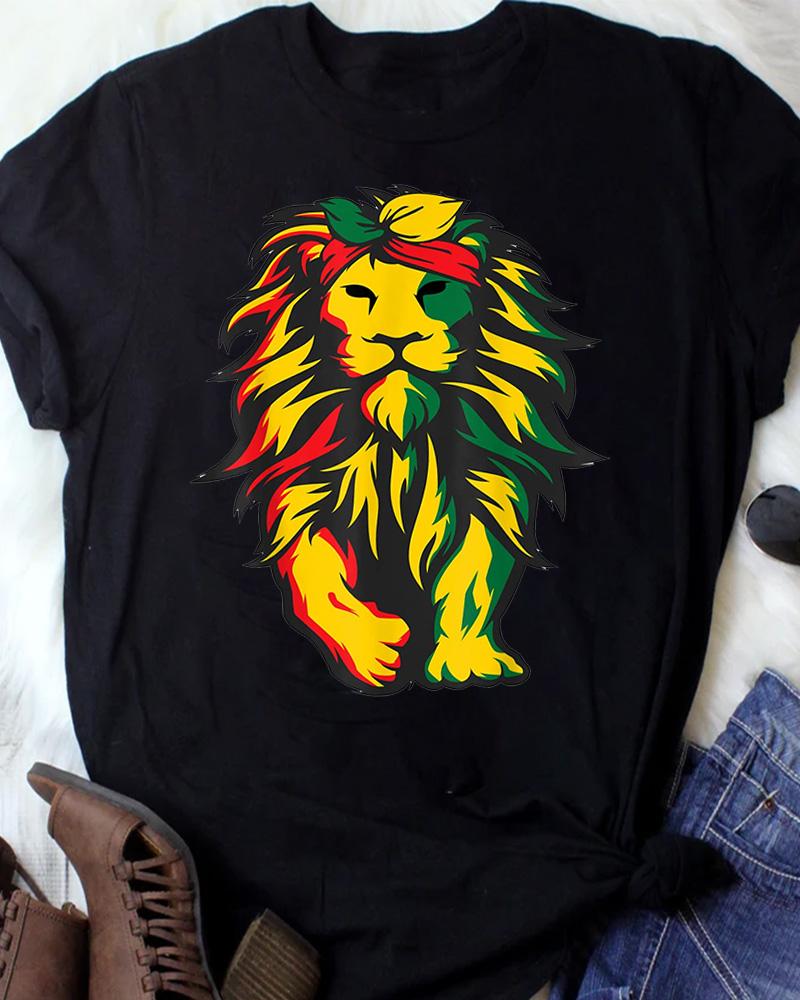 Women's Juneteenth Lion Print Short Sleeve T-Shirt