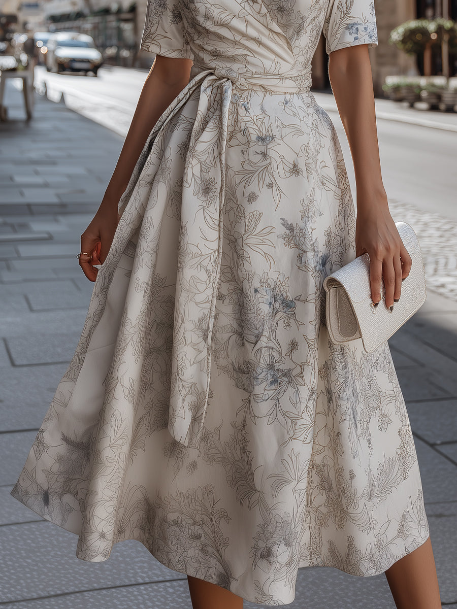 Floral Wrap Midi Dress With Tie Waist