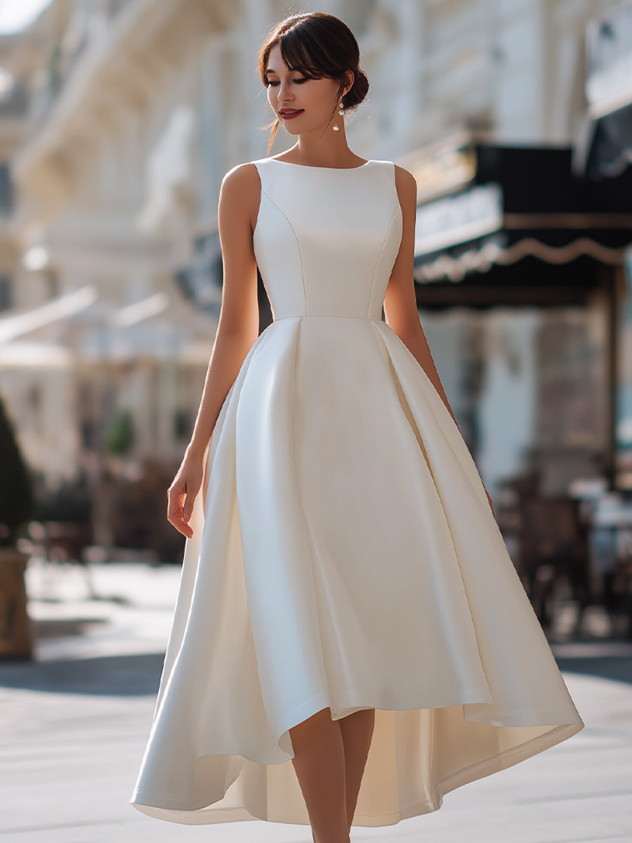 Vintage-Inspired Satin High-Low A-Line Party Dress