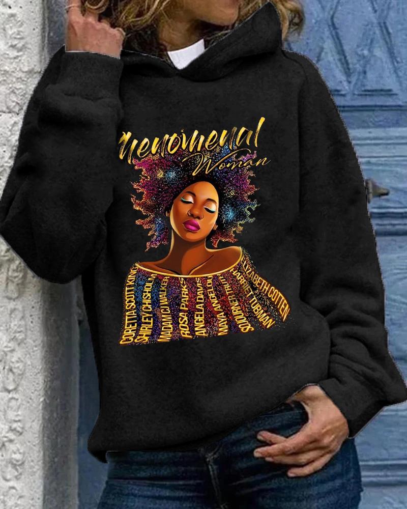 Black girls casual printed personalized hooded sweatshirt for women