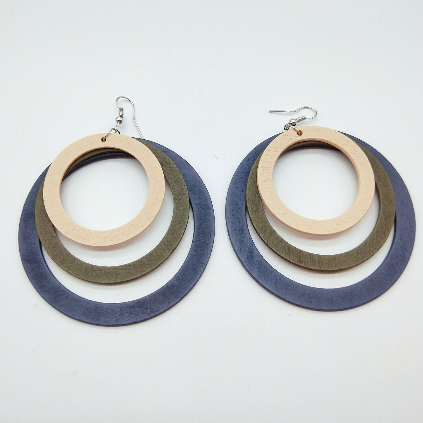 Exaggerated geometric circular wooden earrings