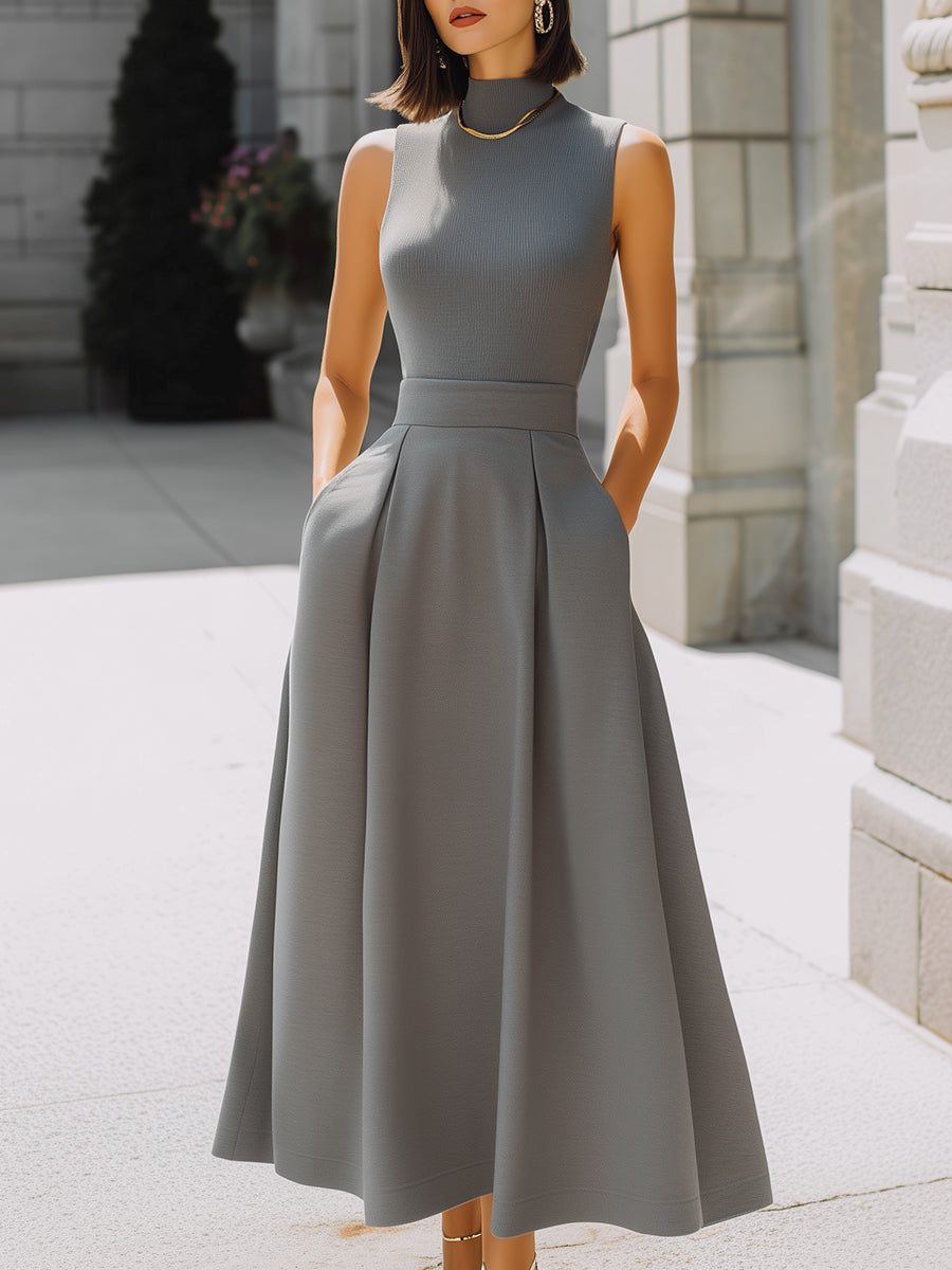 Sleeveless High-Neck Sculpted Maxi Dress