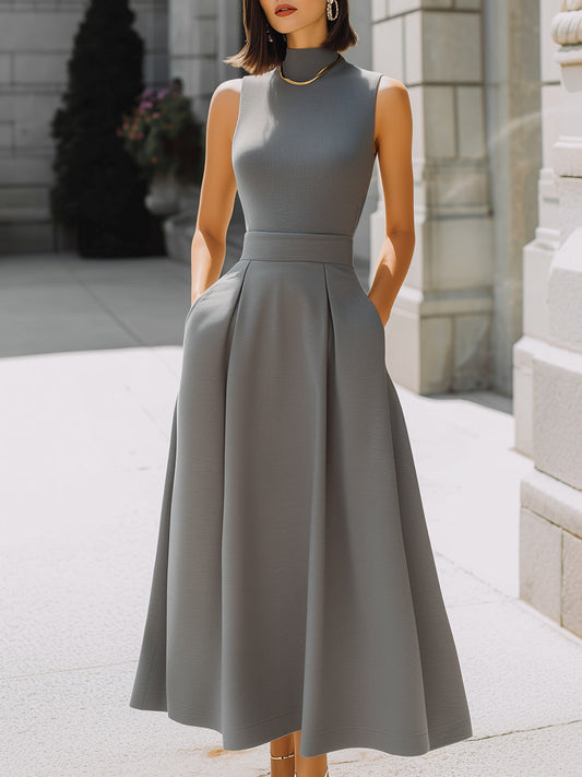 Sleeveless High-Neck Sculpted Maxi Dress