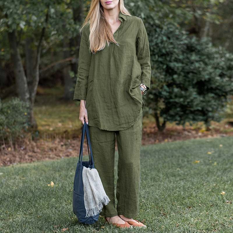 Stylish Women Tracksuit Causal Loose Shirts And Pants Set Solid Blouse Pantsuit Elegant Matching Sets Oversized Outfits