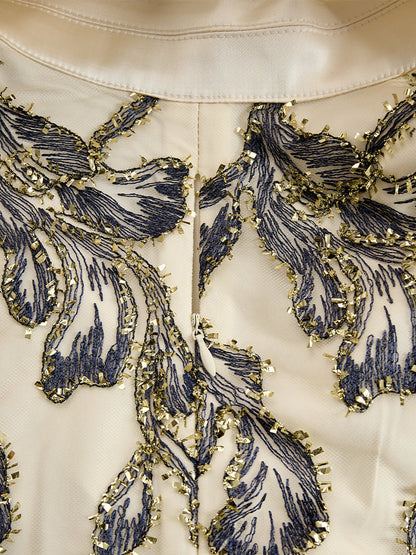 KSXTXX Embroidered Mesh Midi Dress With Metallic Leaf Motif