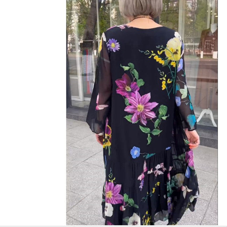 Elegant Floral Deep V-neck Half Sleeve Boho Dress