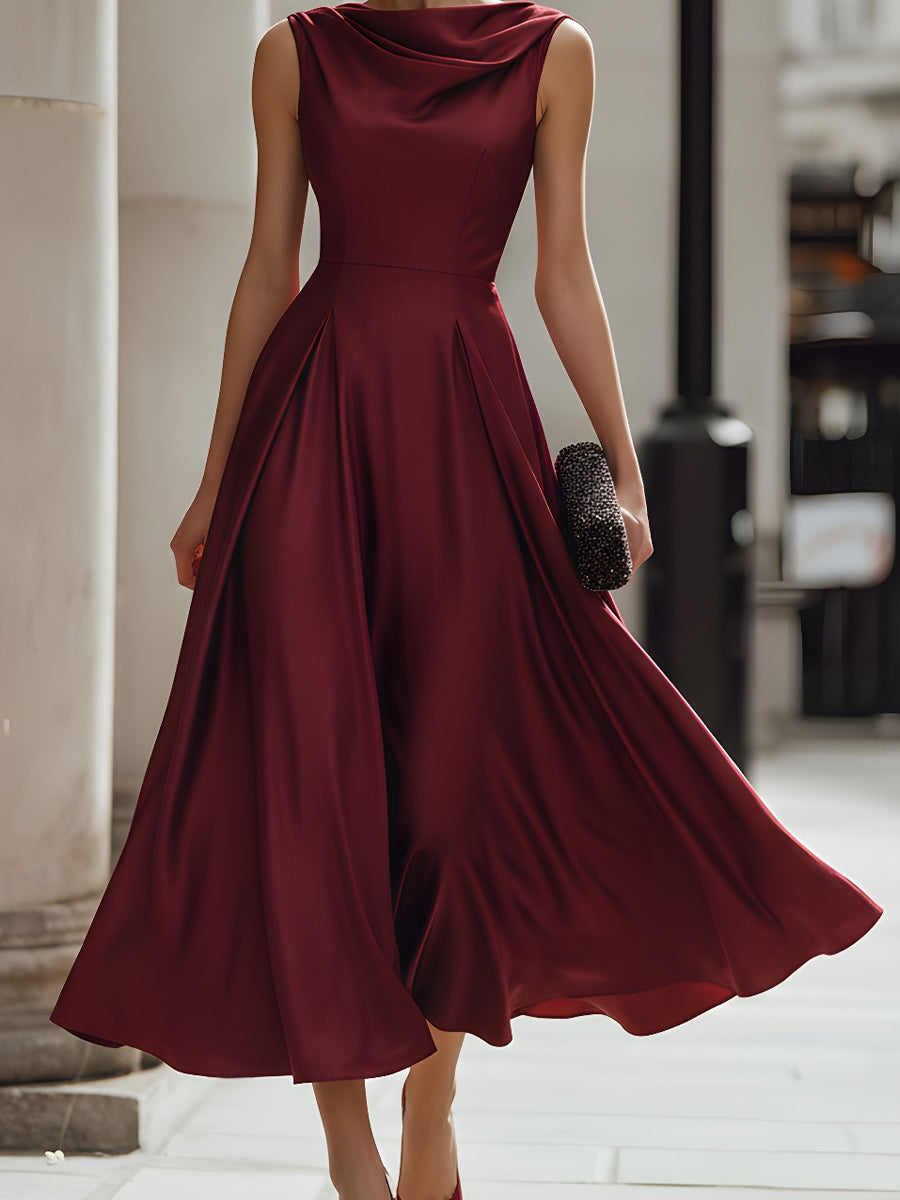 Draped Sleeveless Midi Dress With Defined Waist