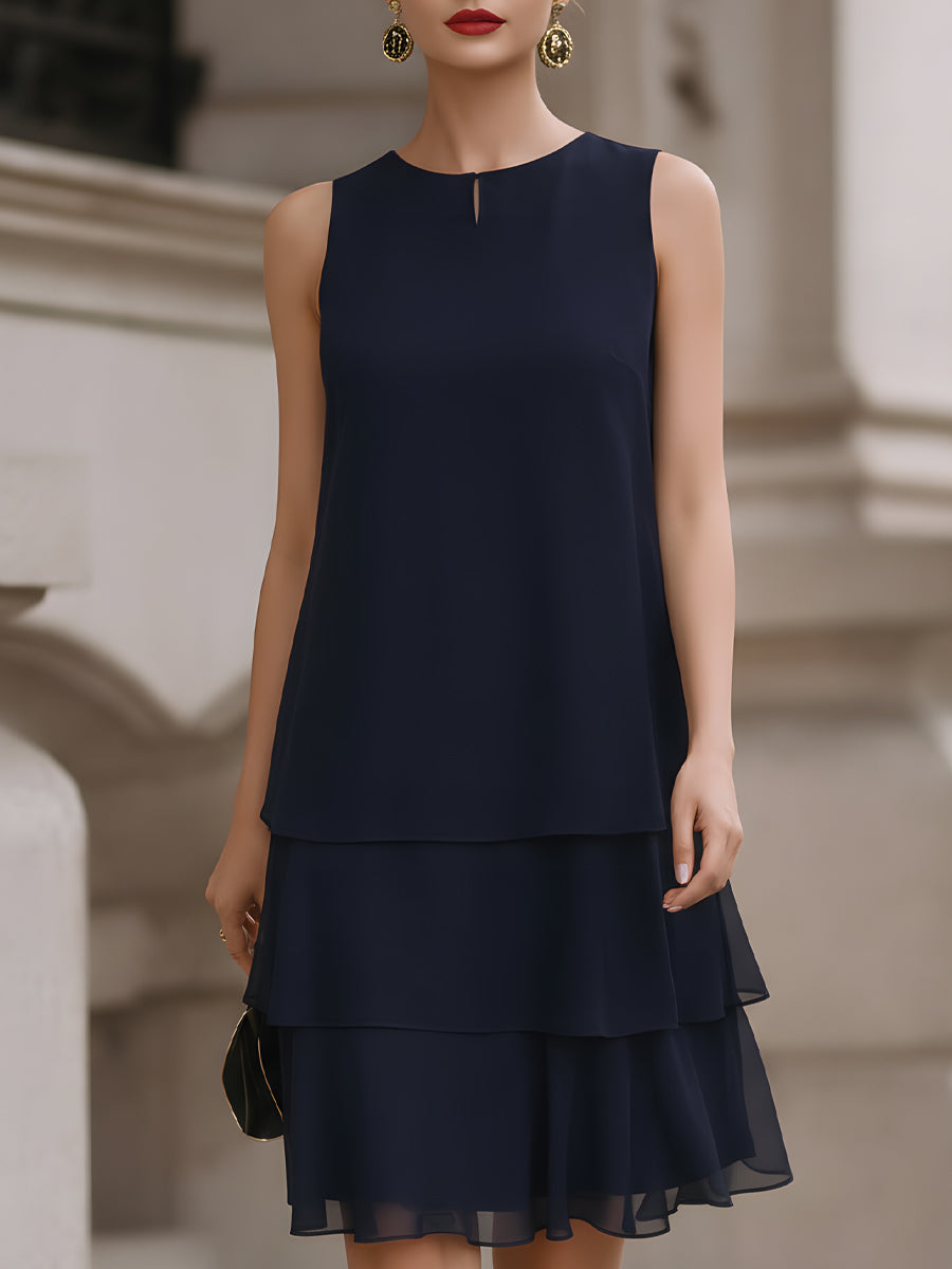 Sleeveless Tiered Chiffon Shift Dress