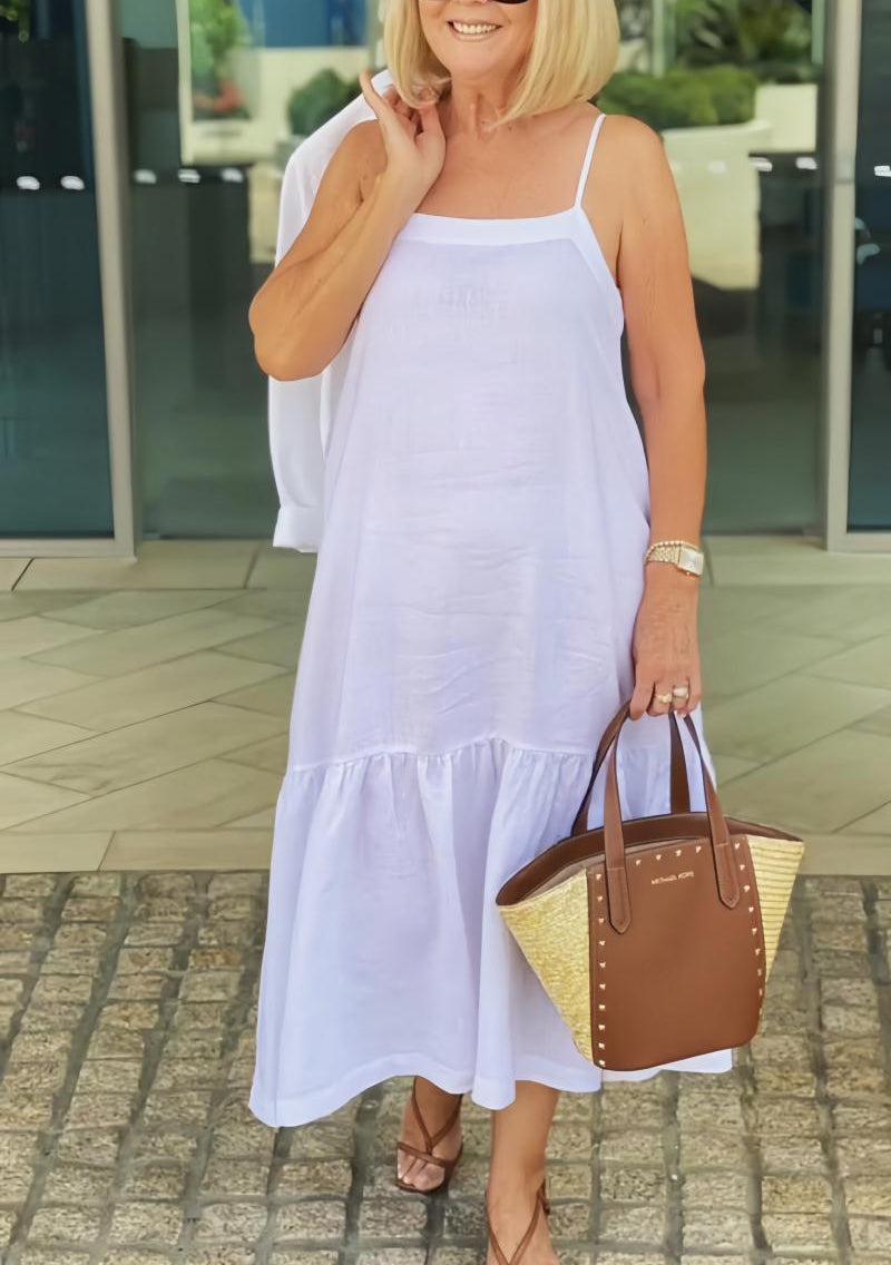 Suspenders Cotton and Linen Tunic Maxi Dress