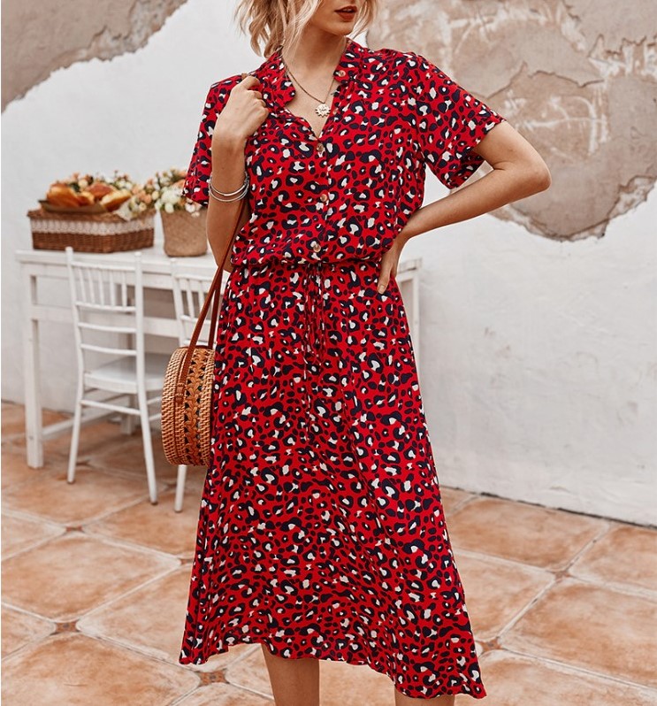 Polka Dot Print Short Sleeve Dress