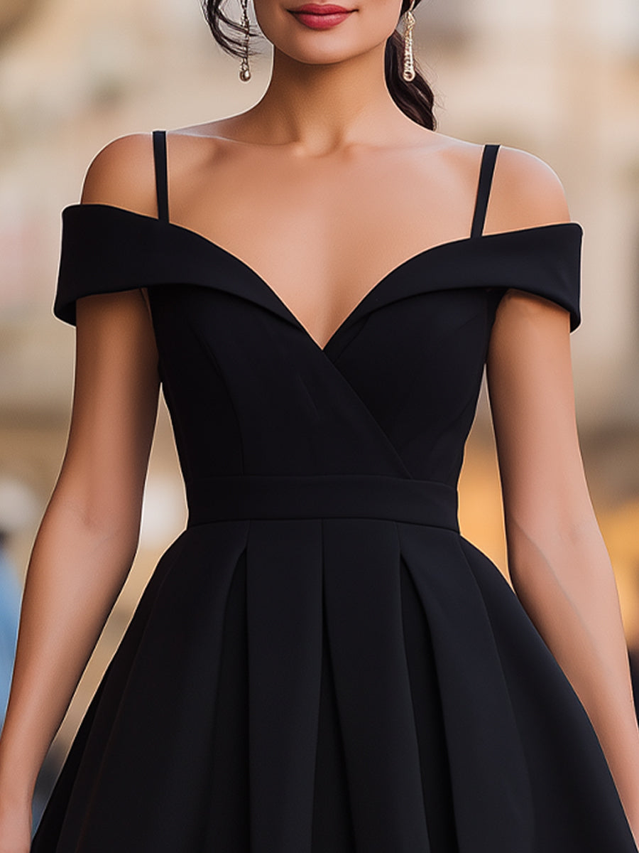 Black Off-the-Shoulder Fit-and-Flare Mini Dress